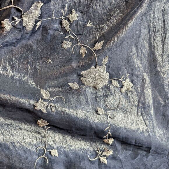 Vintage 90s y2k Scene Prom Gown Blue Floral Embroidery Beaded Fringe Size 9/10 - Picture 7 of 17